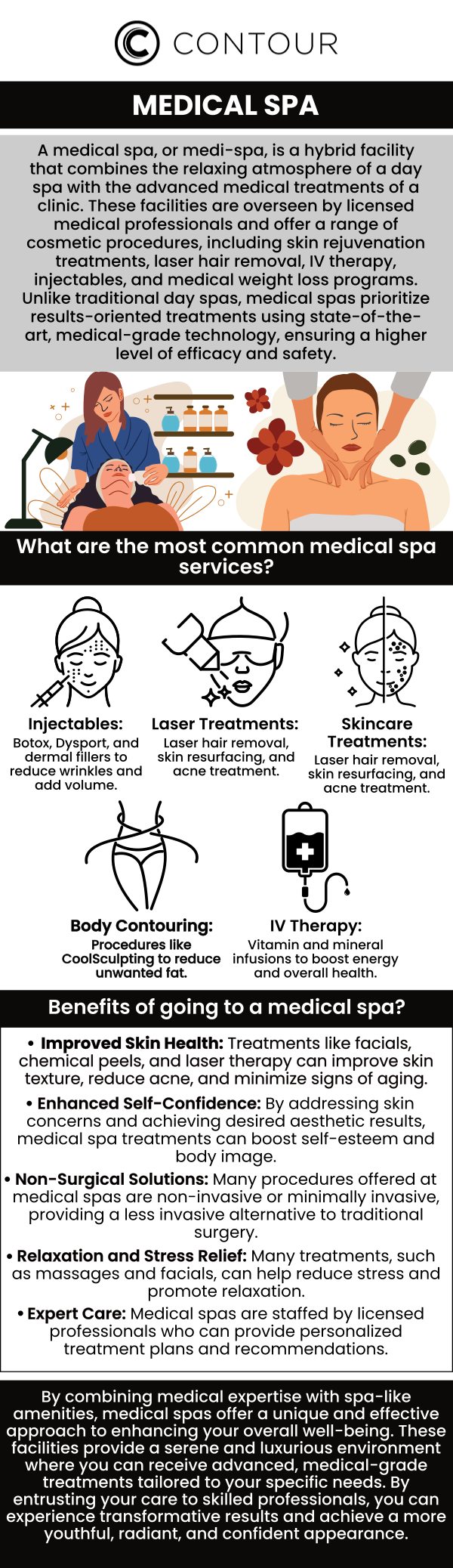Contour Medical Spa offers a range of advanced aesthetic treatments tailored to enhance your natural beauty. From non-invasive body contouring to rejuvenating skin therapies, our expert team provides personalized care in a relaxing environment. Whether you're looking to refresh your appearance or target specific cosmetic concerns, Contour Medical Spa delivers exceptional results with cutting-edge technology. For more information, contact us today or schedule an appointment online. We are conveniently located at 18641 Devonshire Street Northridge, CA 91324.
